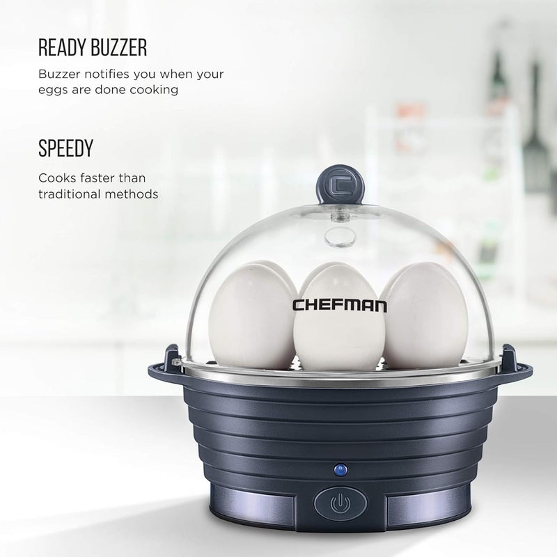 Chefman Electric Egg Cooker Boiler, Rapid Poacher, Food & Vegetable Steamer, Quickly Makes Up To 6, Hard, Medium or Soft Boiled, Poaching/Omelet Tray Included, Ready Signal, BPA-Free, Midnight Blue - Image 4